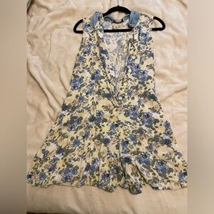 Vintage romper with denim collar